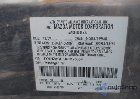 2010 Mazda Mazda6 I Touring from USA, damaged, VIN 1YVHZ8CH6A5M25004